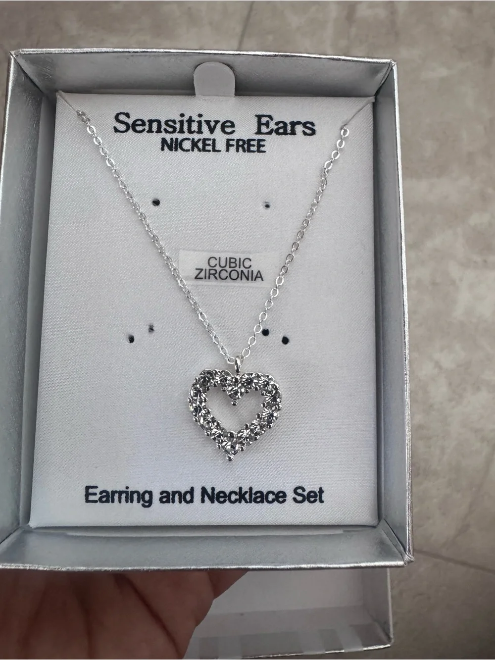 Silver Cubic Zirconia Heart Necklace - Nickel Free